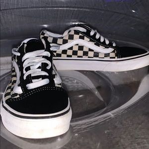 off white checkerboard Vans (old school style)